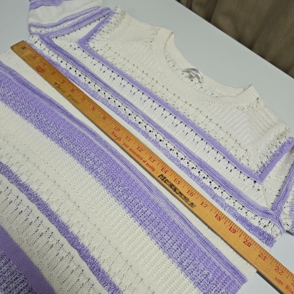 Northern Reflections Shirt Womens Large‎ White Purple Stripes Knit Cottagecore - Picture 8 of 10